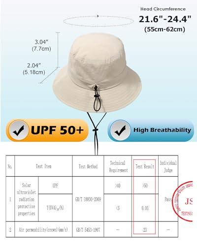Water-Resistant Bucket Hat for Women Men Rain Hat UPF 50+ Boonie Sun Hat - color: Beige