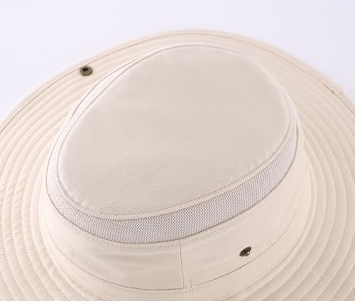 Home Prefer UPF 50+ Wide Brim Sun Hat Mesh Crown Foldable Cotton Bucket Cowboy Hat for Men Safari Golf Fishing Beach Garden - color: Beige, size: Medium