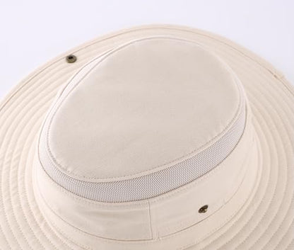 Home Prefer UPF 50+ Wide Brim Sun Hat Mesh Crown Foldable Cotton Bucket Cowboy Hat for Men Safari Golf Fishing Beach Garden - color: Beige, size: Large