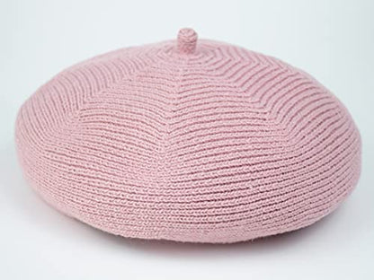 French Style Beret Hat for Women Winter Fall Knit Artist Hats Classic Solid Color Beanie Hat - color: Light Pink