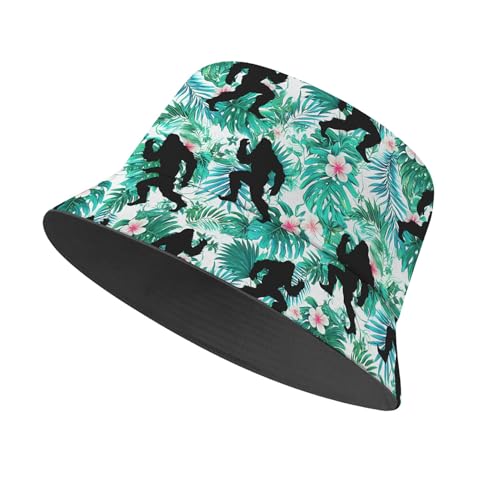 Amasnay Neon Bucket Hat Cotton Double-Side-Wear Reversible Sun Hat for Women Men, Summer Vacation Travel Beach Fisherman Hat - color: Green Floral Bigfoot