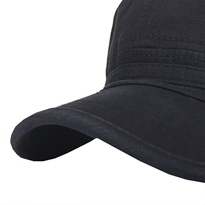 QZUnique Adjustable Flat Top Cap Solid Brim Army Cadet Style Military Hat - color: A- Black