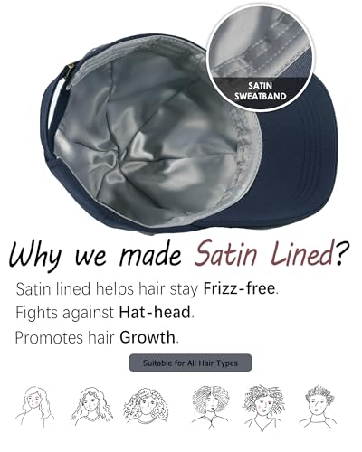 Lvaiz Womens Satin Lined Baseball Cap Washed Cotton Adjustable Dad Hat - color: Navy Blue