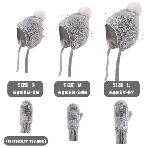 JANGANNSA Basic Winter Baby Beanie Gloves Boy Girl Knitted Kids Hat Mitten - color: Gray Hat+gloves No Thumb, size: 0-6 Months