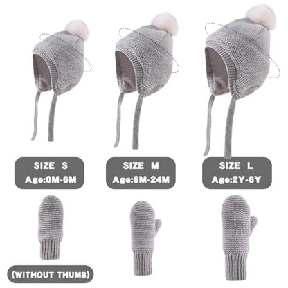 JANGANNSA Basic Winter Baby Beanie Gloves Boy Girl Knitted Kids Hat Mitten - color: Gray Hat+gloves No Thumb, size: 0-6 Months