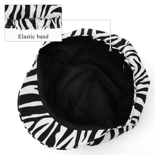 Newsboy Cabbie Baker boy hat Beret Cap for Women Pageboy Visor Paperboy Hat Sailor Fiddler Hat Adjustable - color: White Zebra