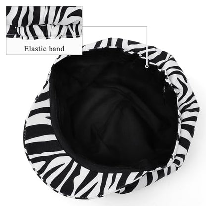 Newsboy Cabbie Baker boy hat Beret Cap for Women Pageboy Visor Paperboy Hat Sailor Fiddler Hat Adjustable - color: White Zebra