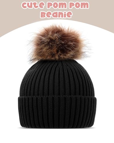 LiuSuper Kids Winter Hat, Girls Beanies 7-14, Satin Lined Beanie for Girls, Pom Pom Silk Lined Cuffed Beanie - color: Rose