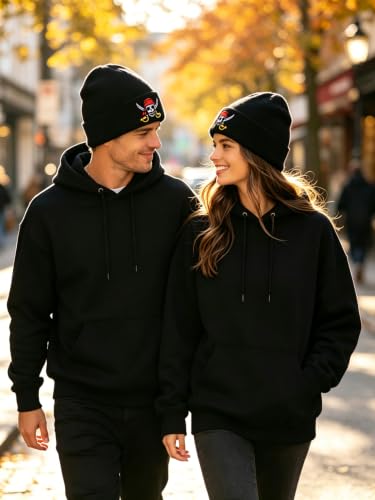 Embroidered Skeleton Beanie Hat Winter Stretch Knit Skull Cap for Men Women - color: Sk-pirate/Black