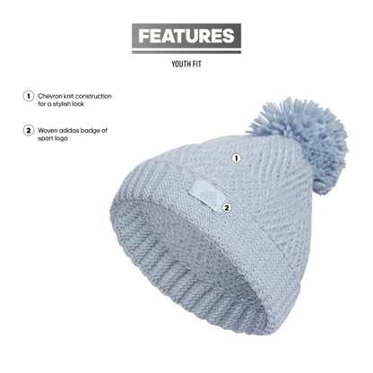 adidas Kids Twilight Ballie Pom Beanie - color: Wonder Blue/Ash Blue