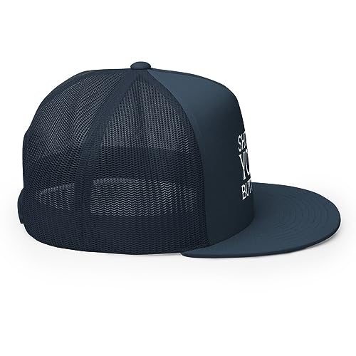 Show Me Your Butthole Premium Trucker Hat Flat Bill High Crown Adjustable Funny Cap - color: Navy