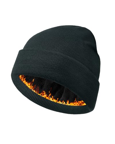 Century Star Men's Fleece-Lined Beanie Winter Knit Hat - Stretchable, Warm, Windproof, Unisex Cuffed Ski Cap for Sports - color: Navy