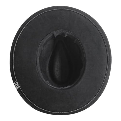 Wide Brim Fedora Hat for Men Women Retro Western Felt Hats - color: Jetblack