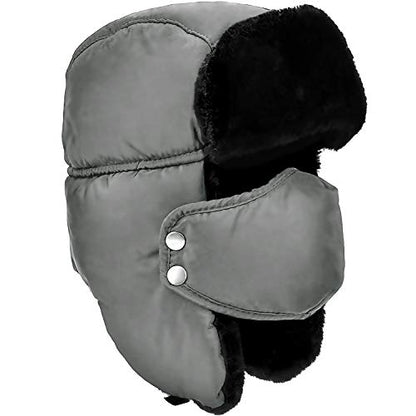 Unisex Winter Trooper Trapper Hat Warm Hats Hunting Hat with Ear Flaps - color: Grey, Black Fur