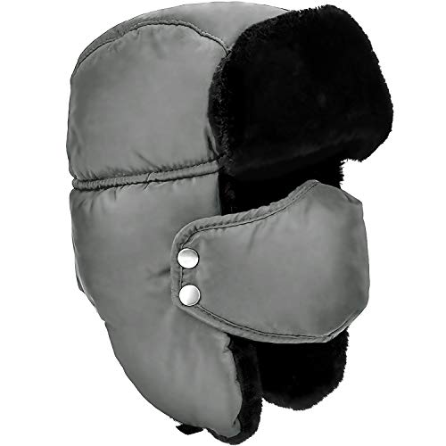 Unisex Winter Trooper Trapper Hat Warm Hats Hunting Hat with Ear Flaps - color: Grey, Black Fur