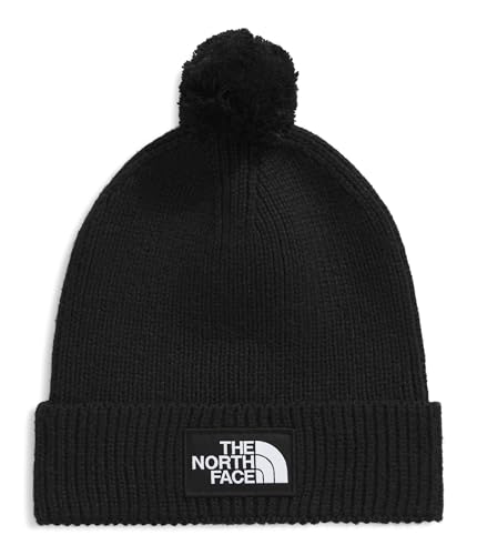 THE NORTH FACE TNF Logo Box Pom Beanie | Classic Fit, Cuffed Winter Hat for Men & Women, Soft Rib Knit Fabric & Woven Logo - color: Tnf Black