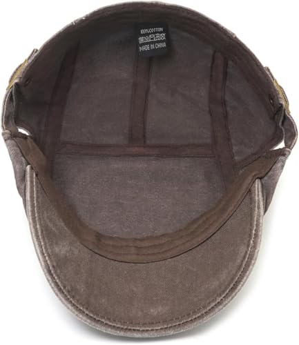 Initlove Mens Newsboy Cap Washed Beret Ivy Hat Flat Hats for Cabbie Driving - color: Black + Coffee