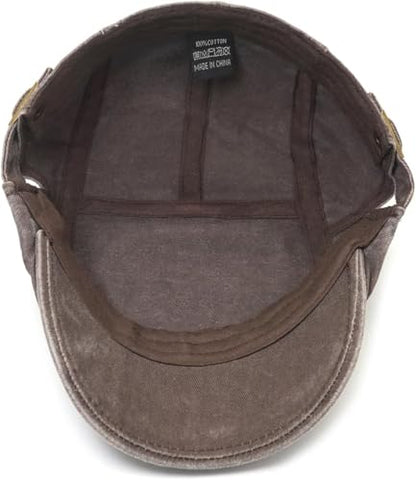 Initlove Mens Newsboy Cap Washed Beret Ivy Hat Flat Hats for Cabbie Driving - color: Black + Coffee