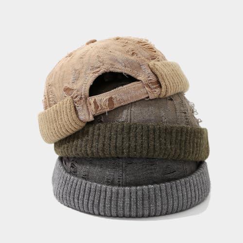 Distressed Brimless Docker Beanie Skull Cap Unisex Streetwear - color: Tangerine-orange