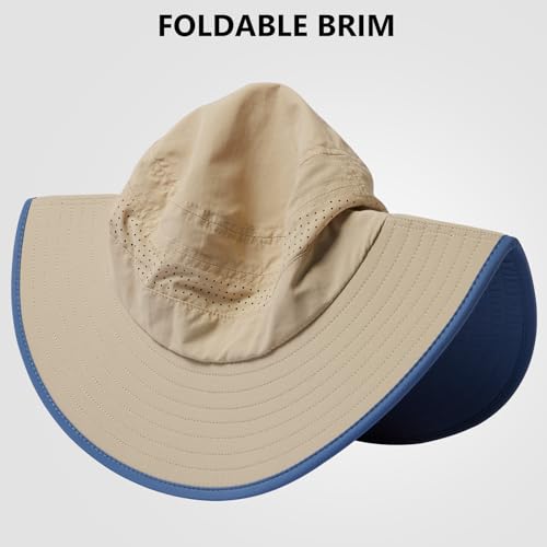 UPF 50+ Foldable Brim Water-Resistant Sun Bucket Hat with Laser Perforated Mesh Adjustable for Men Women Outdoor - color: Khaki, size: Medium