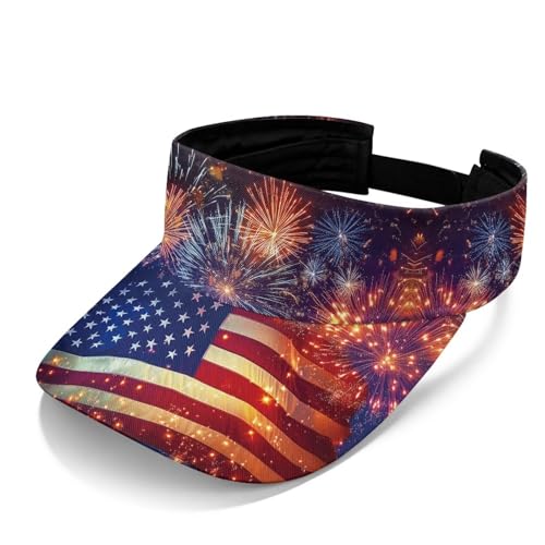 Yzaoxia Sun Visor for Women Men UV Protection Packable Lightweight Baseball Cap Beach Camping Travel Wide Brim Sun Hat - color: American Flag Fireworks
