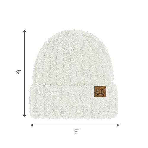 C.C Fuzzy Beanie for Women Unisex - Acrylic Stretchable Soft Warm Knit Winter Skully Hat - color: Acrylic-white