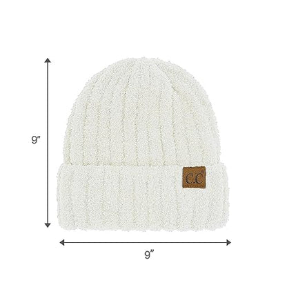 C.C Fuzzy Beanie for Women Unisex - Acrylic Stretchable Soft Warm Knit Winter Skully Hat - color: Acrylic-white