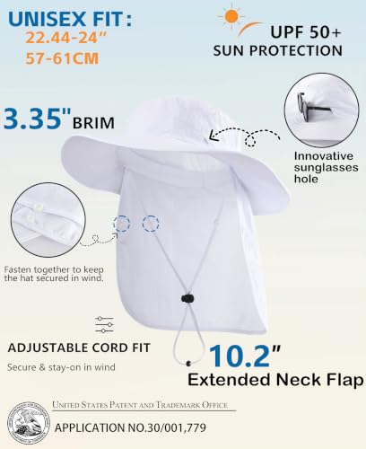 Home Prefer UPF 50+ Wide Brim Sun Hats with Neck Flap Sun Protection Hat for Men Women Gardening Fishing Summer Bucket Hat - color: White
