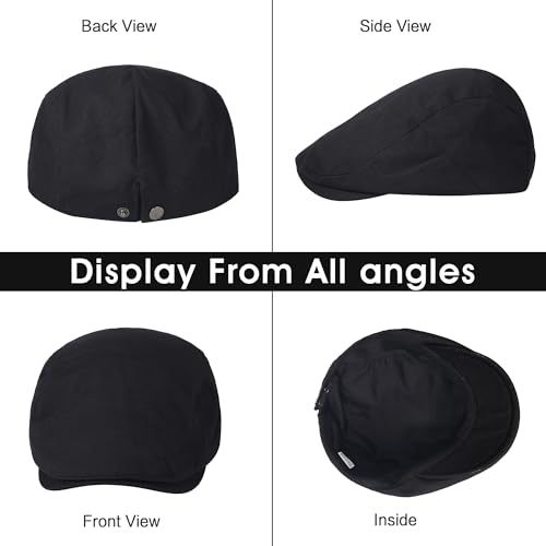 2Pcs Men's Newsboy Cap Cotton Flat Ivy Gatsby Driving Hat - color: 2b3-black+armygreen