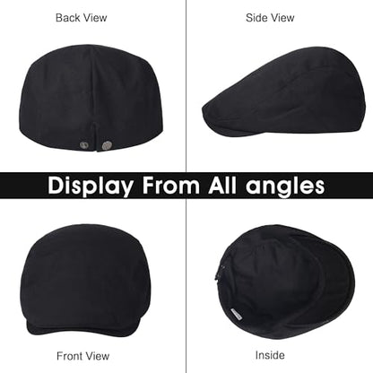 2Pcs Men's Newsboy Cap Cotton Flat Ivy Gatsby Driving Hat - color: 2b3-black+orange