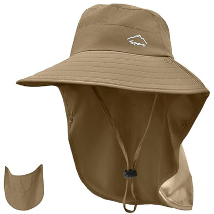 Rosoz Sun Hat for Men Women with Neck Flap& Removable Face Cover Wide Brim - color: 1pack-brown