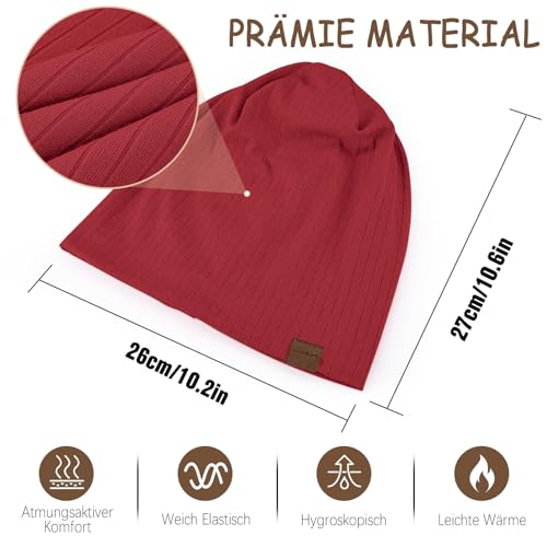 HAMUNI Slouchy Beanie for Men Women Soft Lightweight Chemo Headwear - color: Black+wine Red