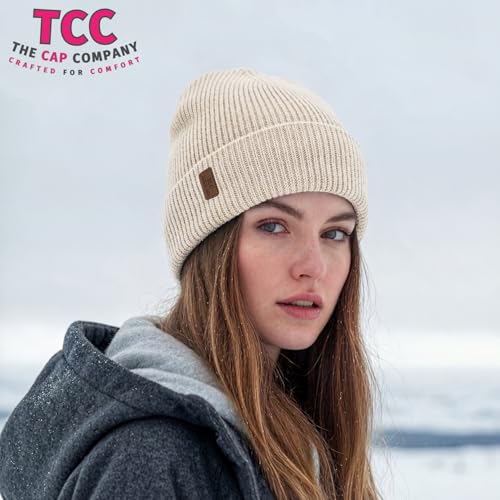 Beanie Fleece Lined Soft for Men Women | Winter Hats Warm Double Layered Stylish Knited Cuffed Plain Beanie Skull Cap | - color: A05- Cream White