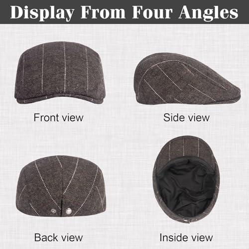 Senker Fashion 2 Pack Newsboy Cap for Men, Wool Blend Tweed Flat Cap - color: Black Brown