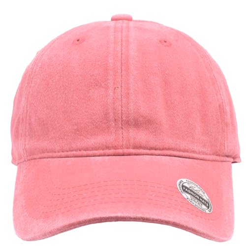 Falari Vintage Washed Cotton Baseball Caps, Original Classic Adjustable Size Low Profile Unconstructed Distressed Dad Hat - color: 1pk - Pink