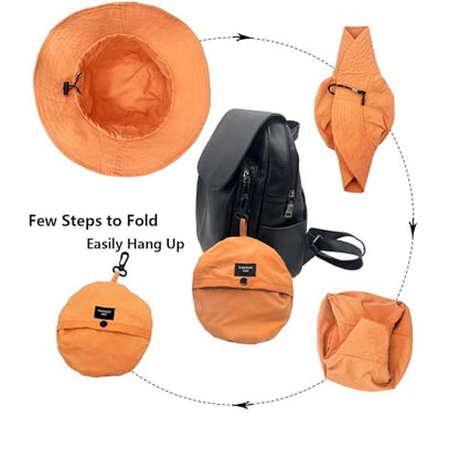 woogwin Waterproof Bucket Rain Hat with Chin Strap Quick Dry Packable Boonie Sun Hat Safari Hat UV Protection - color: Orange