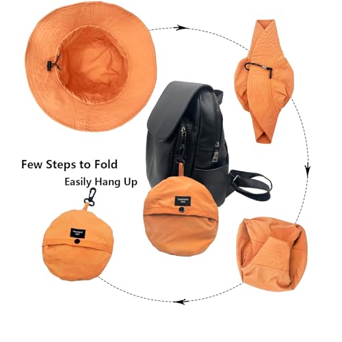 woogwin Waterproof Bucket Rain Hat with Chin Strap Quick Dry Packable Boonie Sun Hat Safari Hat UV Protection - color: Orange