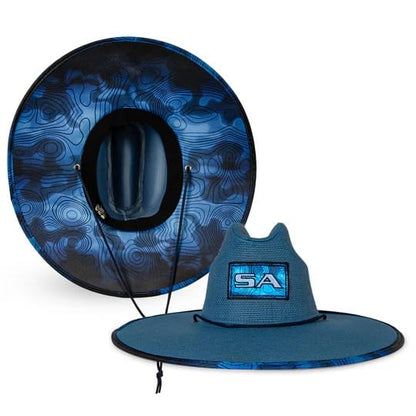 Soul of Adventure Keys Straw Hat for UV Sun Protection | UPF 50+ Sun Protection, Adjustable Drawstring - color: Underwater Topography