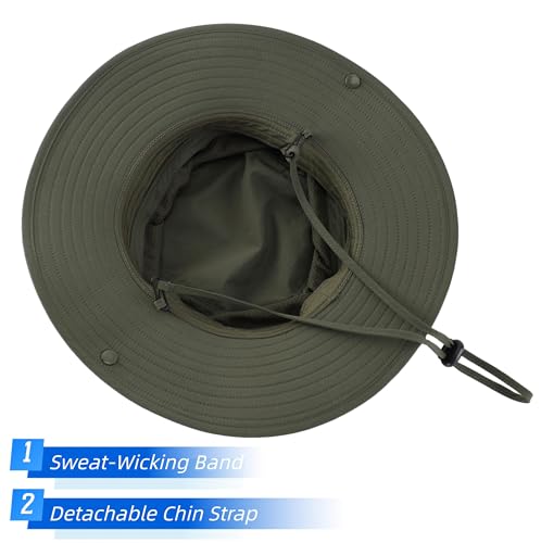 Connectyle Sun Hat for Men Women Outdoor UV Protection Safari Hat for Fishing Hiking Gardening Breathable Cowboy Hat UPF50 - color: Army Green