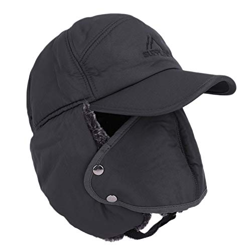 Mens Winter Thermal Trapper Hat Russian Ushanka Ski Hunting Dad Cap Ear Flaps Motorcycle Cycling Mask Women Warm Fur Snow Hat - color: Grey, Solid
