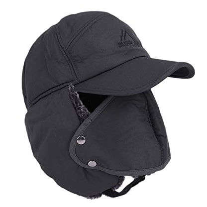 Mens Winter Thermal Trapper Hat Russian Ushanka Ski Hunting Dad Cap Ear Flaps Motorcycle Cycling Mask Women Warm Fur Snow Hat - color: Grey, Solid