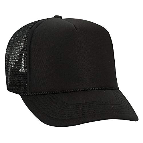 Ashen Fane Polyester Foam Front 5 Panel High Crown Mesh Back Trucker Hat - color: Black