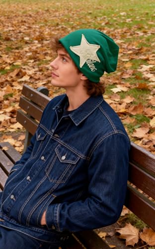 Y2K Slouch Hat Star Beanie Hat Grunge Accessories Winter Warm Cap Retro Design Knit Beanie for Women Men - color: Green