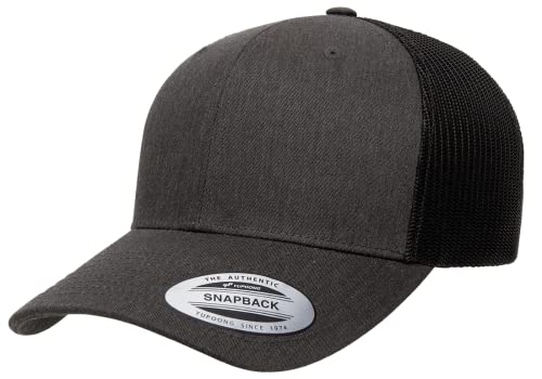 Yupoong Classic Mesh 6 Panel Retro Trucker Cap | Mid Profile Snapback - color: Dark Heather