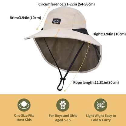 ZOORON Kids Sun Hat with Neck Flap Beach Fishing Bucket for Boys Girls - color: Beige