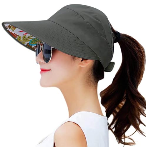 Sun Hats for Women Wide Brim UV Protection Sun Hat Summer Beach Packable Visor - color: Dark Grey