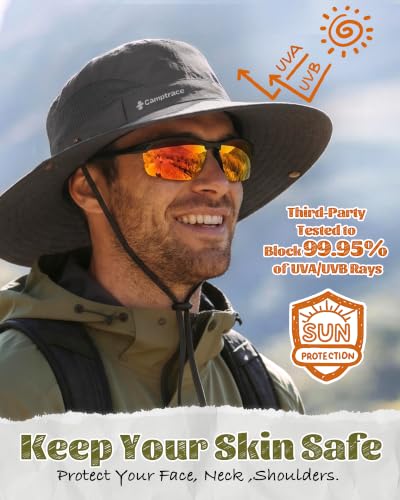 Camptrace Wide Brim Sun Hats for Men Hiking Fishing Outdoor Bucket Hat - color: Dark Grey