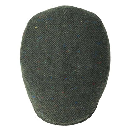 FEINION Men Wool Blend Flat Cap Tweed Newsboy Ivy Hat - color: Flecked Green