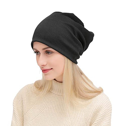 DOOVID Slouchy Beanie for Women Men Baggy Beanie Hats Casual Stretch Knit Hip-Hop Skull Caps - color: Black