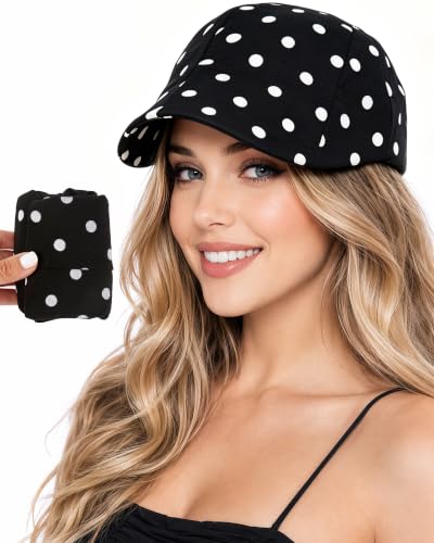 Stylish Newsboy Cap Soft Foldable Flat Cap for Big Heads - color: Black With Polka Dots